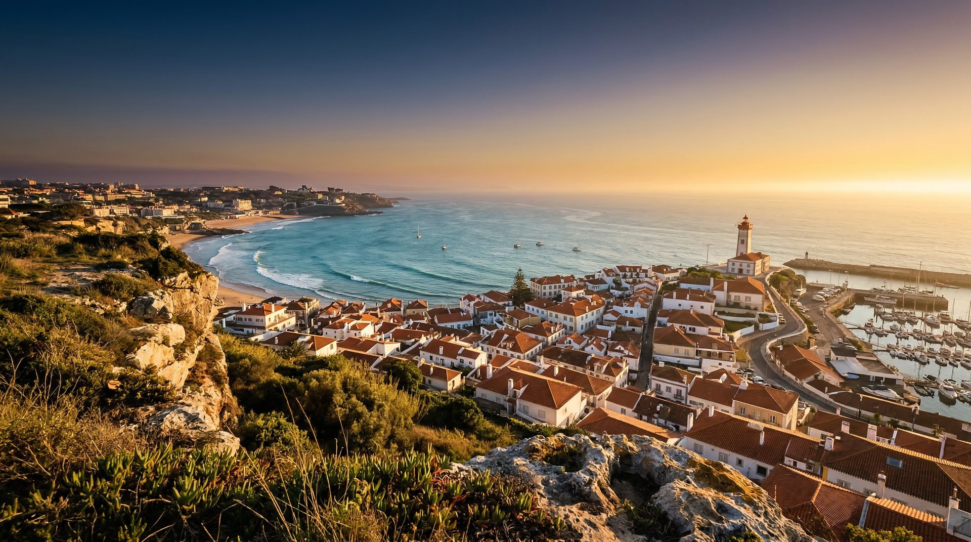Vista panorâmica da costa de Cascais ao pôr-do-sol